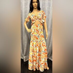 LUXXEL Shirred Maxi Dress with Cut Out Size L